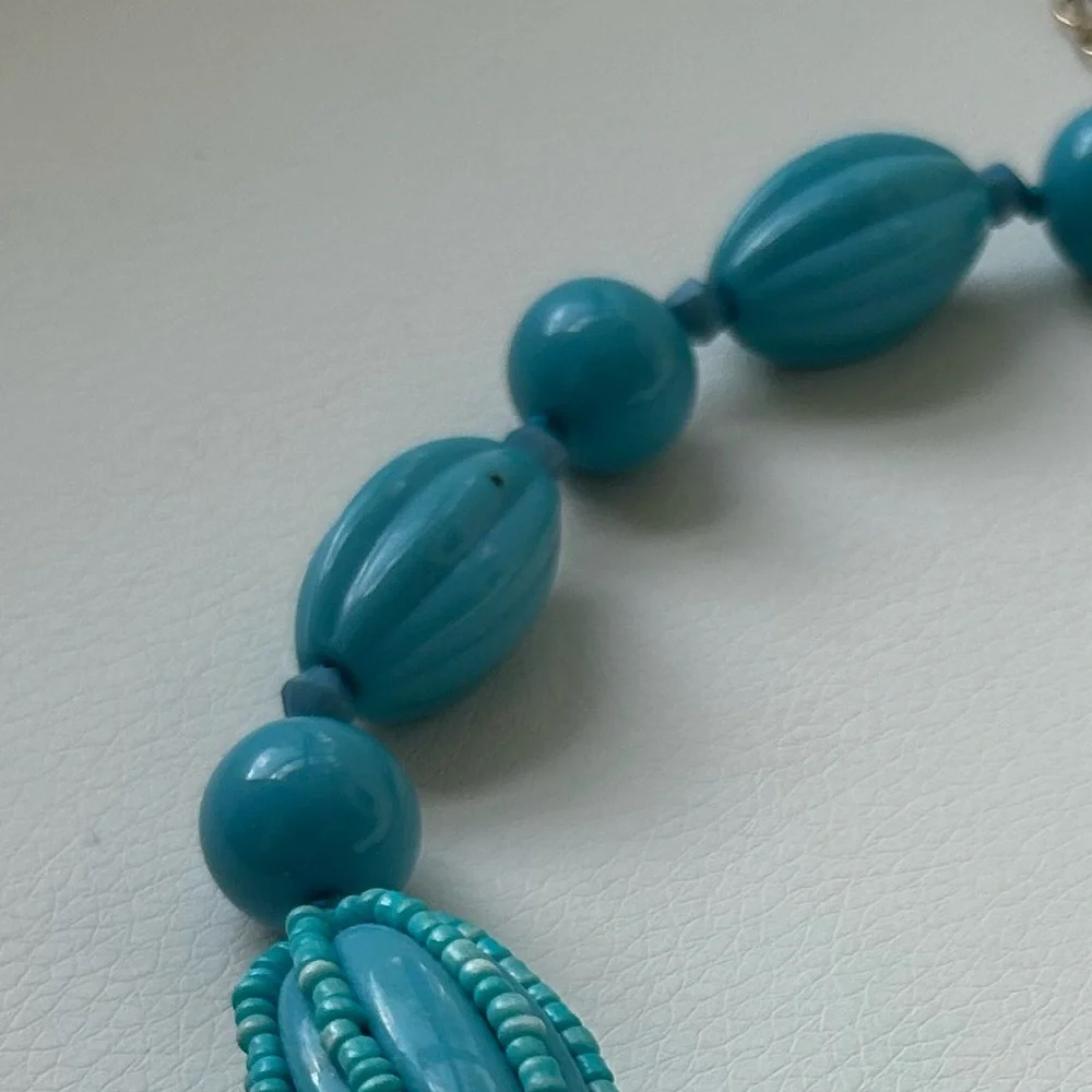 Vintage Retro Boho Aqua Chunky Beaded Necklace
